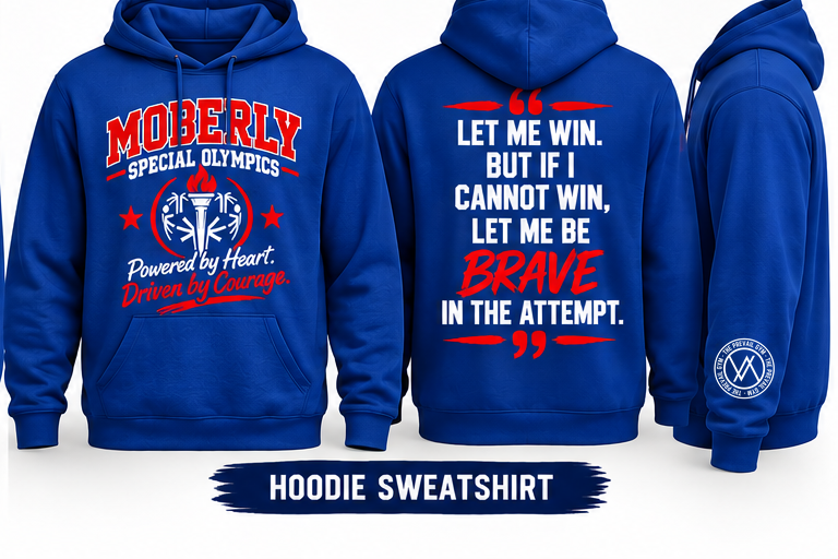Moberly Special Olympics hoodie apparel with authentic Prevail Gym sleeve logo