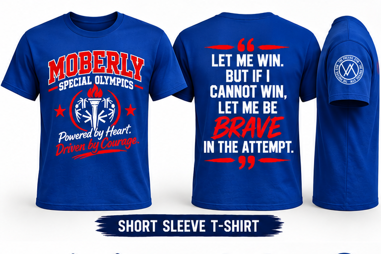 Moberly Special Olympics short-sleeve apparel with authentic Prevail Gym sleeve logo